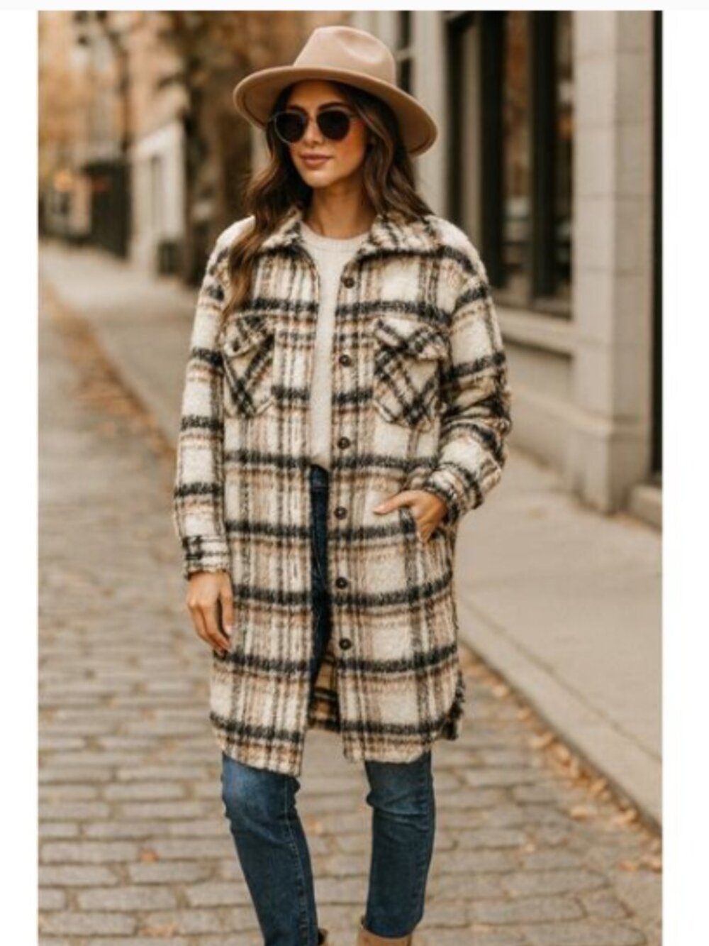Blank NYC Brown and White Plaid Oversized Coat Shacket Size M